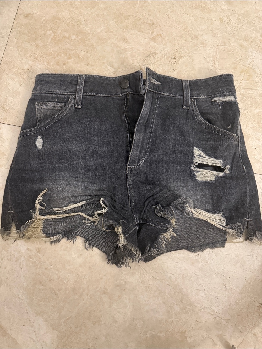 Joe's Jeans Distressed Black-Gray Frayed Denim Shorts